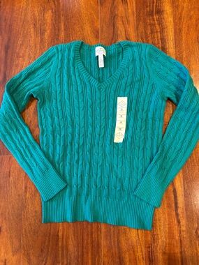 St. John's Bay Teal Cable Knit V-Neck Sweater
